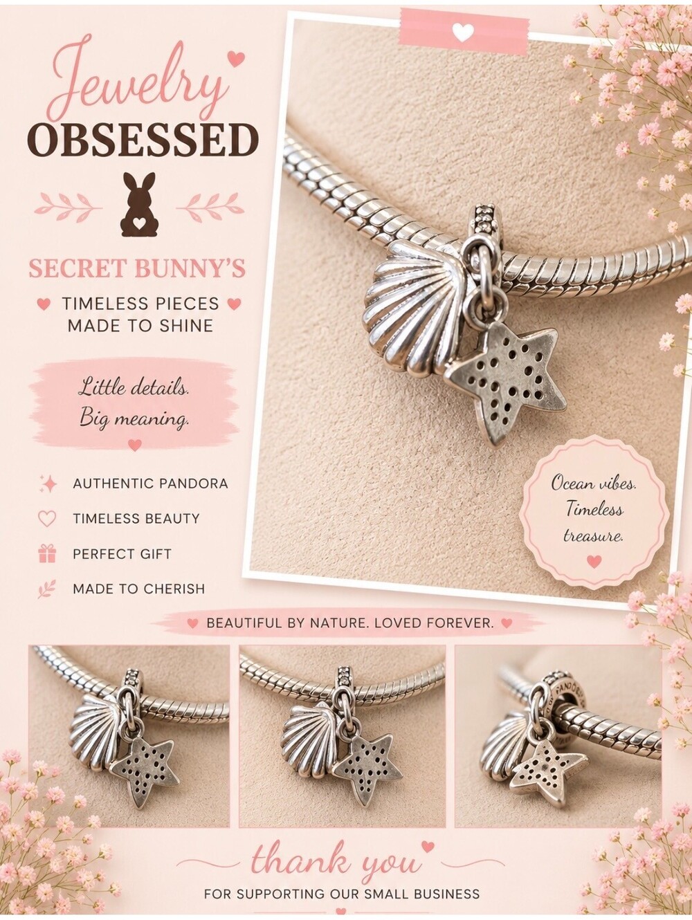 Pandora Sterling Silver Starfish and Shell Charm